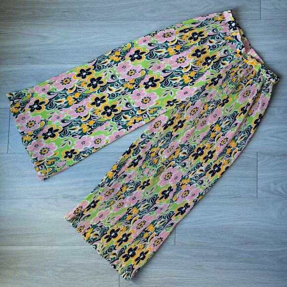 Topshop 60s Floral Plisse Wide Leg Colorful Pants Size 8 - Picture 8 of 8